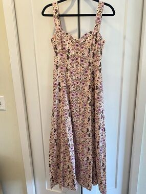 New Evereve Cream Maxi Dress with Purple and Pink Floral Print